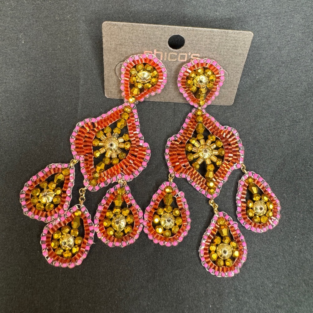 Chico’s Pink, Red and Gold Bead Earrings